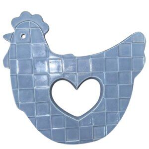 Vintage Farmhouse Blue Treasure Craft Stoneware Chicken Trivet / Hot Plate